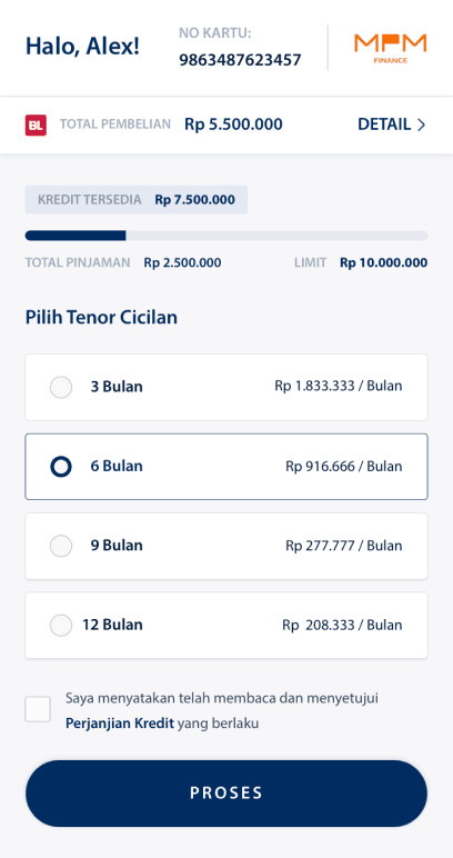 Vospay mobile app screen 1