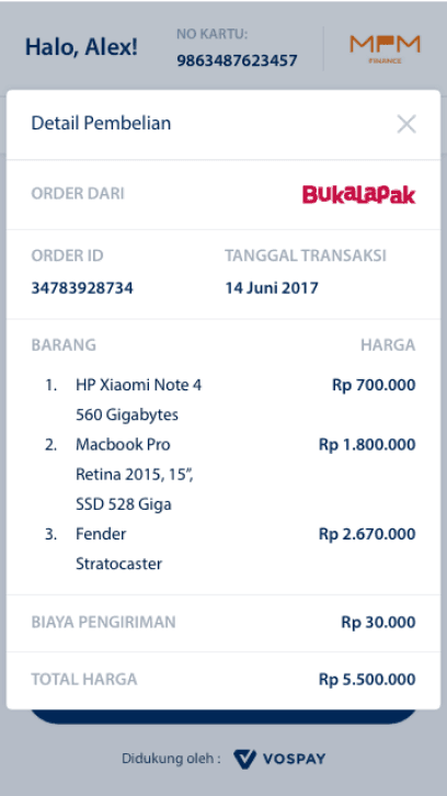 Vospay mobile app screen 3