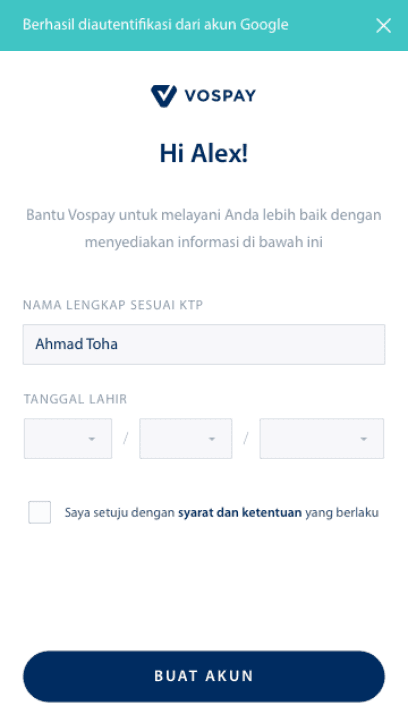 Vospay mobile app screen 8