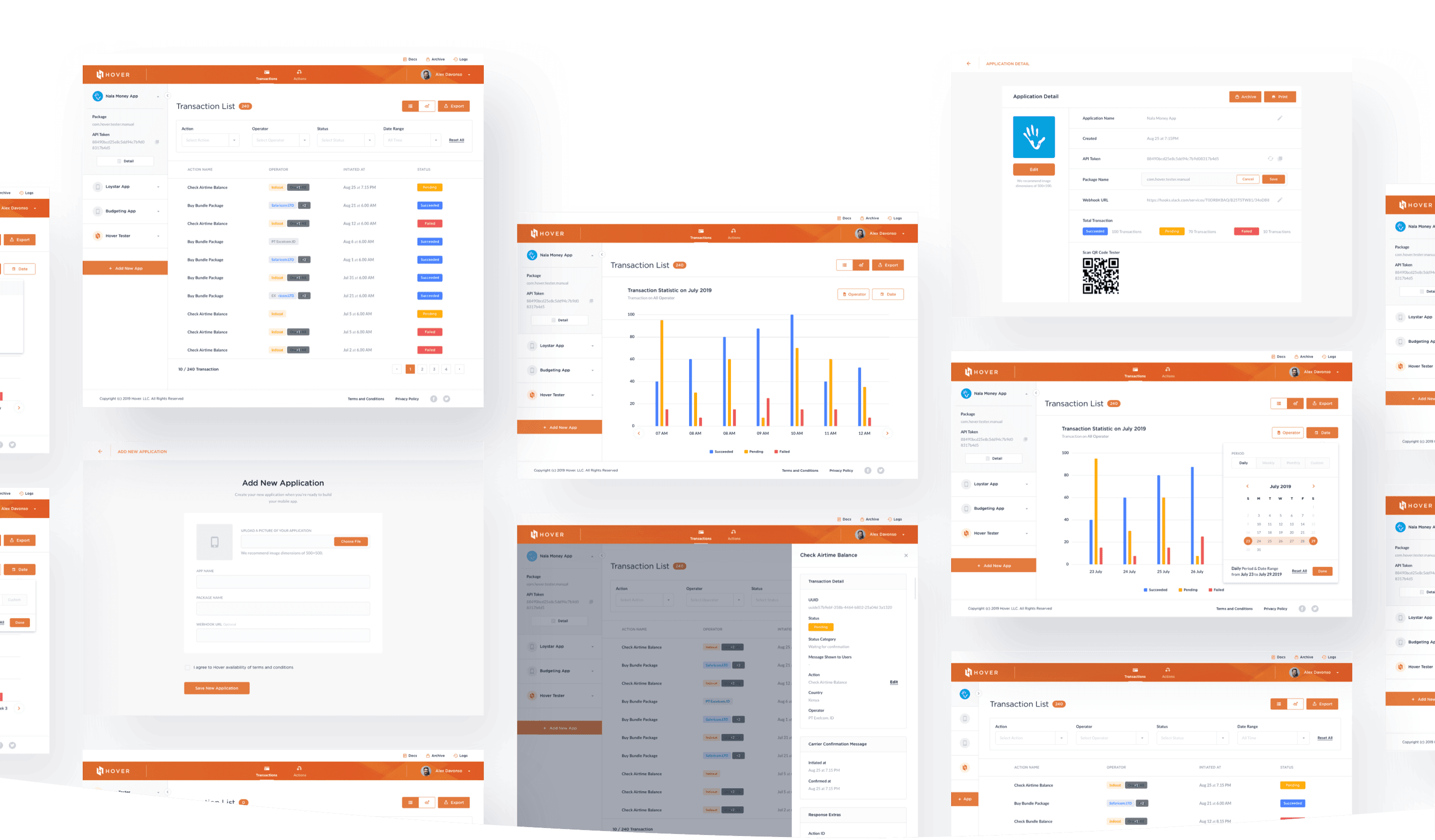 Hover interface screens