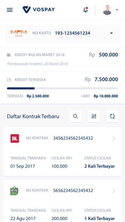 Vospay mobile app screen 2