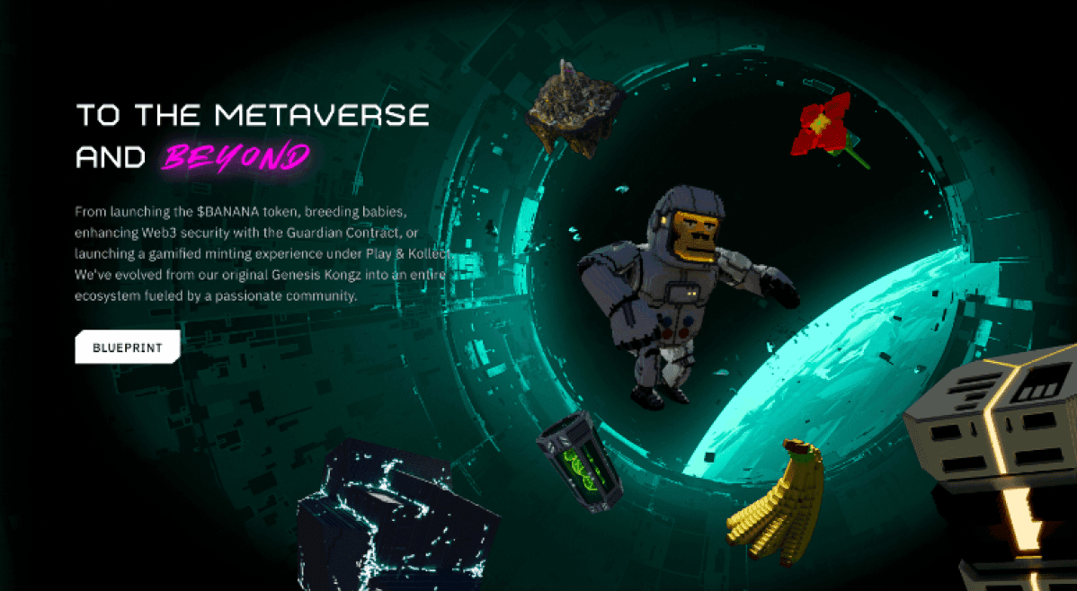 CyberKongz Blueprint page showing ecosystem roadmap and future initiatives