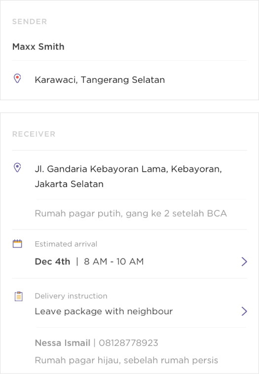 Paxel app delivery location selection with saved addresses