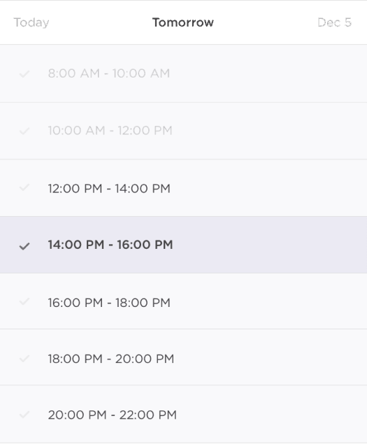 Paxel app schedule delivery screen with time slot options