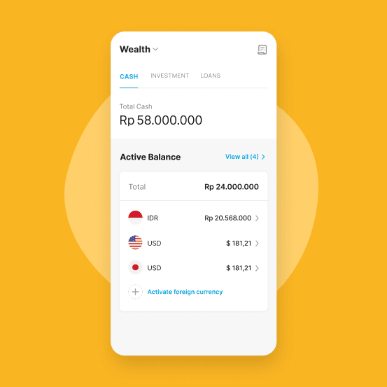 Jenius Wealth screen with Investment tab showing mutual funds and stock portfolio